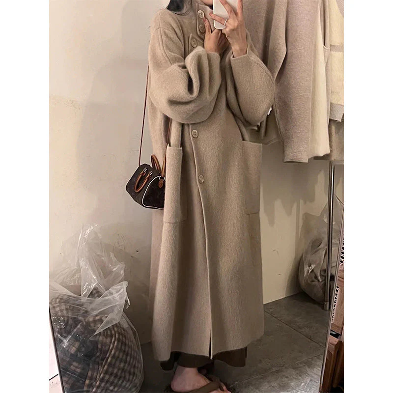 Warm Cozy Womens Wool Midlength Overcoat - Turtleneck Knit - Image 7