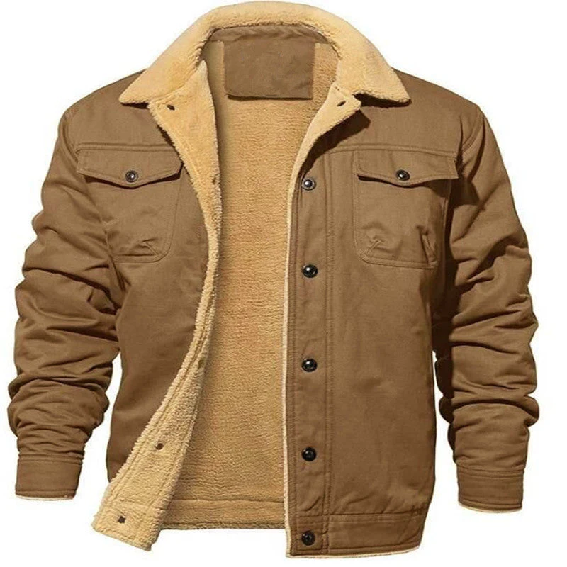 Warm Durable Men's Jacket - Trucker Cut, Sherpa Lined Cotton Canvas, For Fall And Winter - Image 13