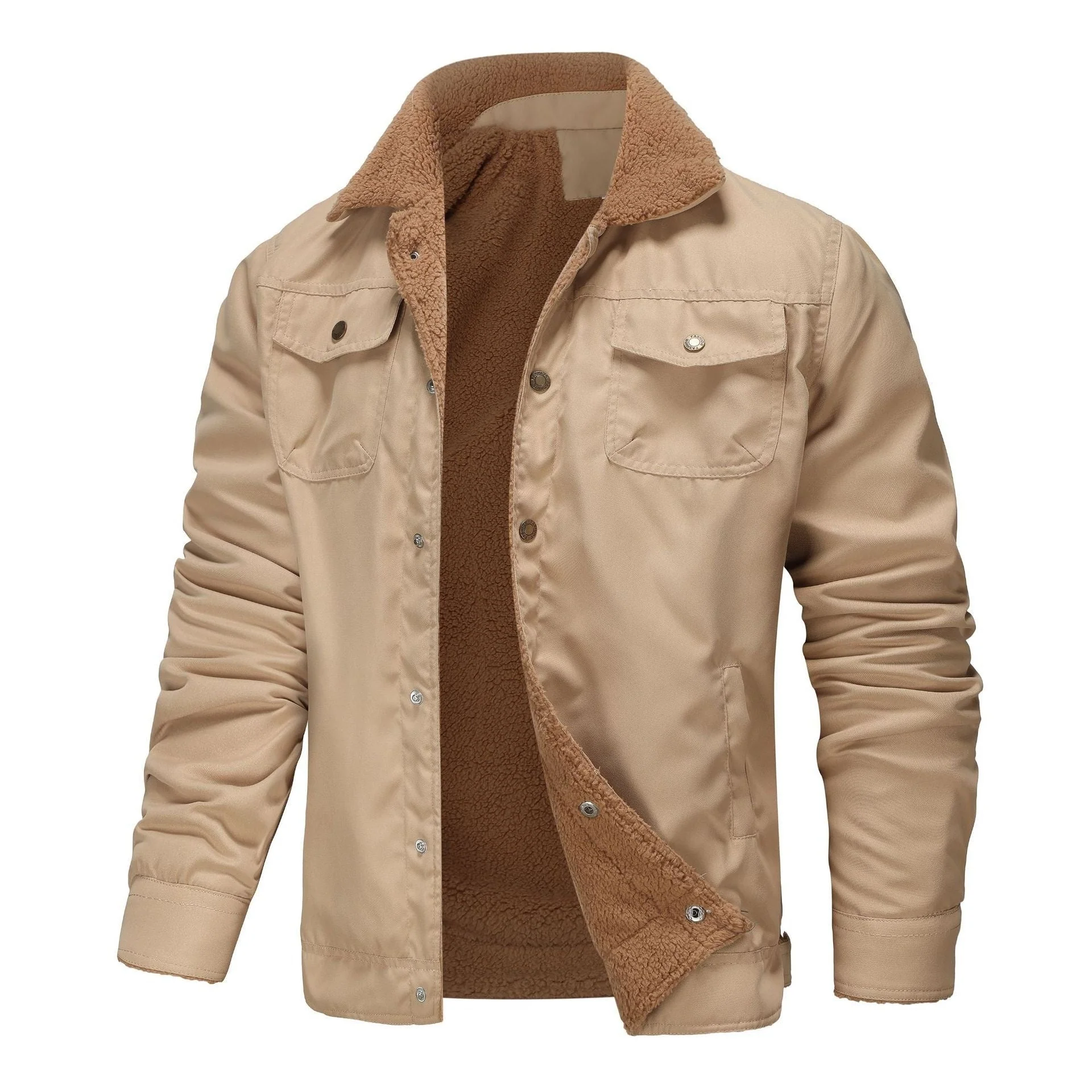 Warm Durable Men's Jacket - Trucker Cut, Sherpa Lined Cotton Canvas, For Fall And Winter - Image 14