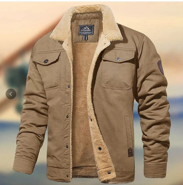 Warm Durable Men's Jacket - Trucker Cut, Sherpa Lined Cotton Canvas, For Fall And Winter - Image 4
