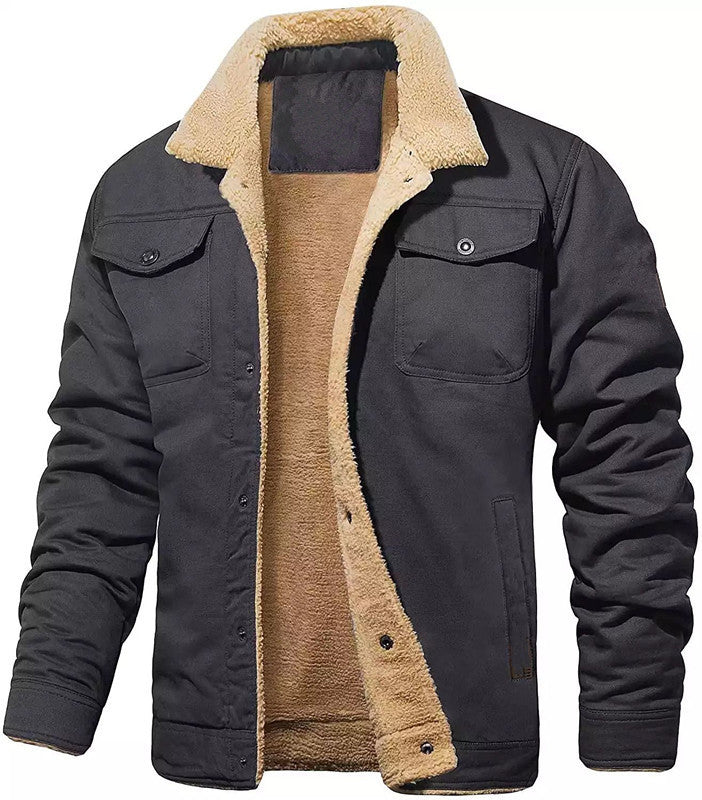Warm Durable Men's Jacket - Trucker Cut, Sherpa Lined Cotton Canvas, For Fall And Winter - Image 5