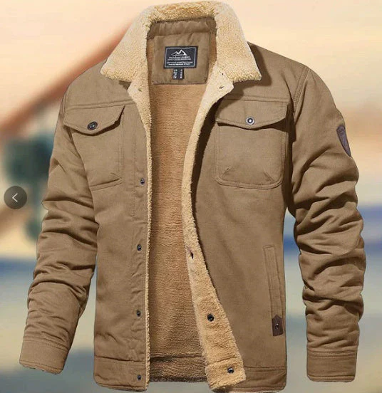 Warm Durable Men's Jacket - Trucker Cut, Sherpa Lined Cotton Canvas, For Fall And Winter - Image 9