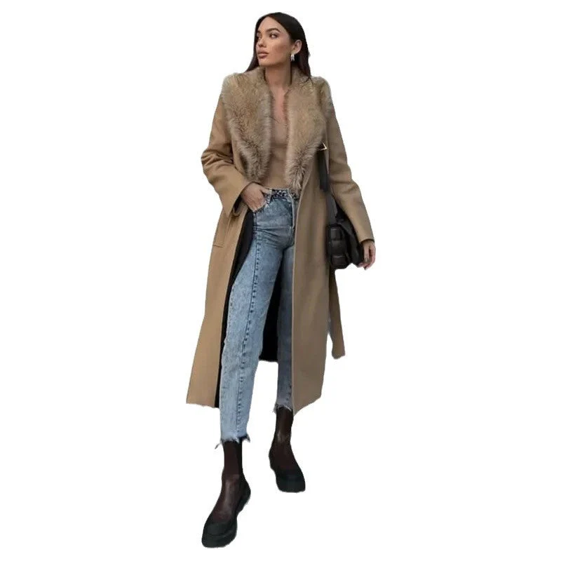 Warm Flattering Women Long Coat- Turn Down Collar, Polyester - Image 5