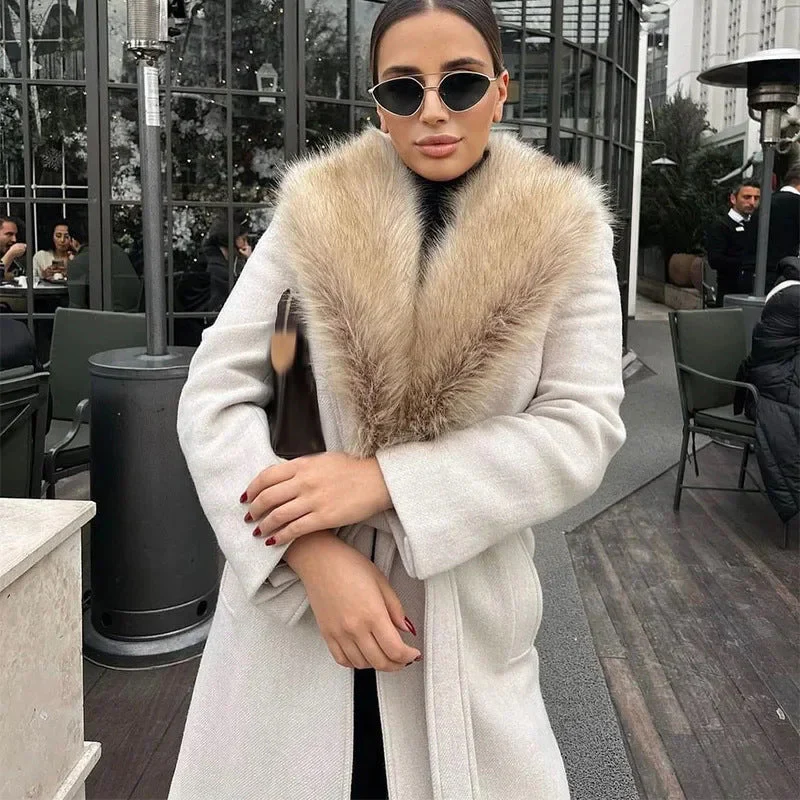 Warm Flattering Women Long Coat- Turn Down Collar, Polyester - Image 6