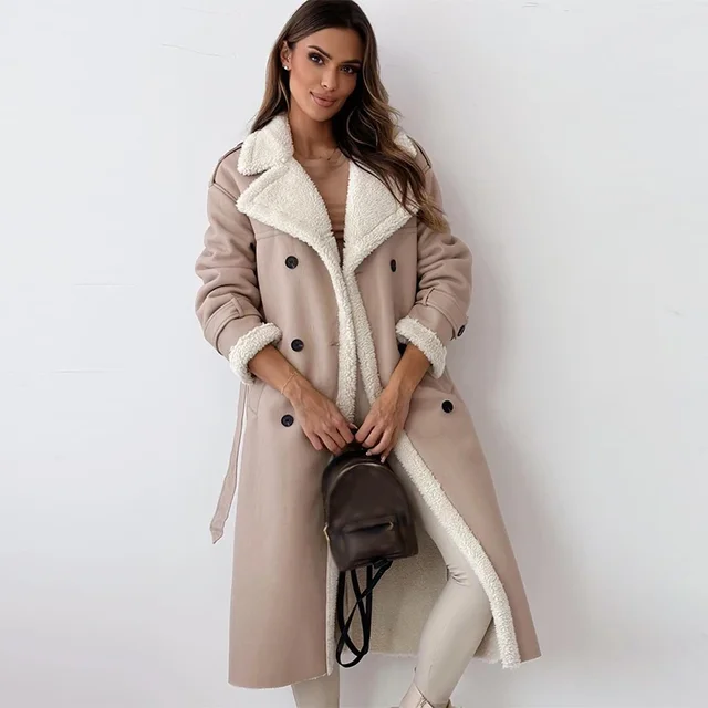 Warm Flattering Women’s Long Coat - Shearling Lined Leather - Image 7