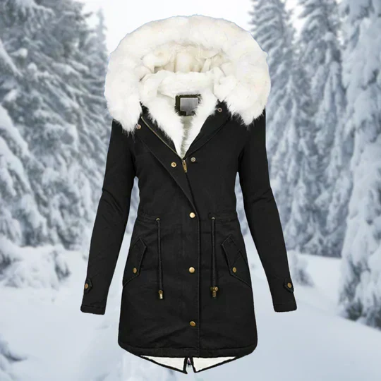 Warm Flattering Women's Parka - Longline, Faux Fur, Winter - Image 2