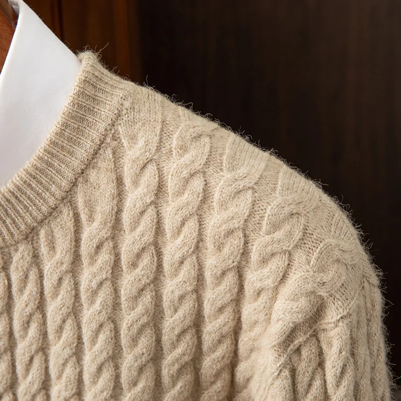 Warm Men's Cable Knit Sweater - Crewneck, Wool Blend, Casual - Image 4