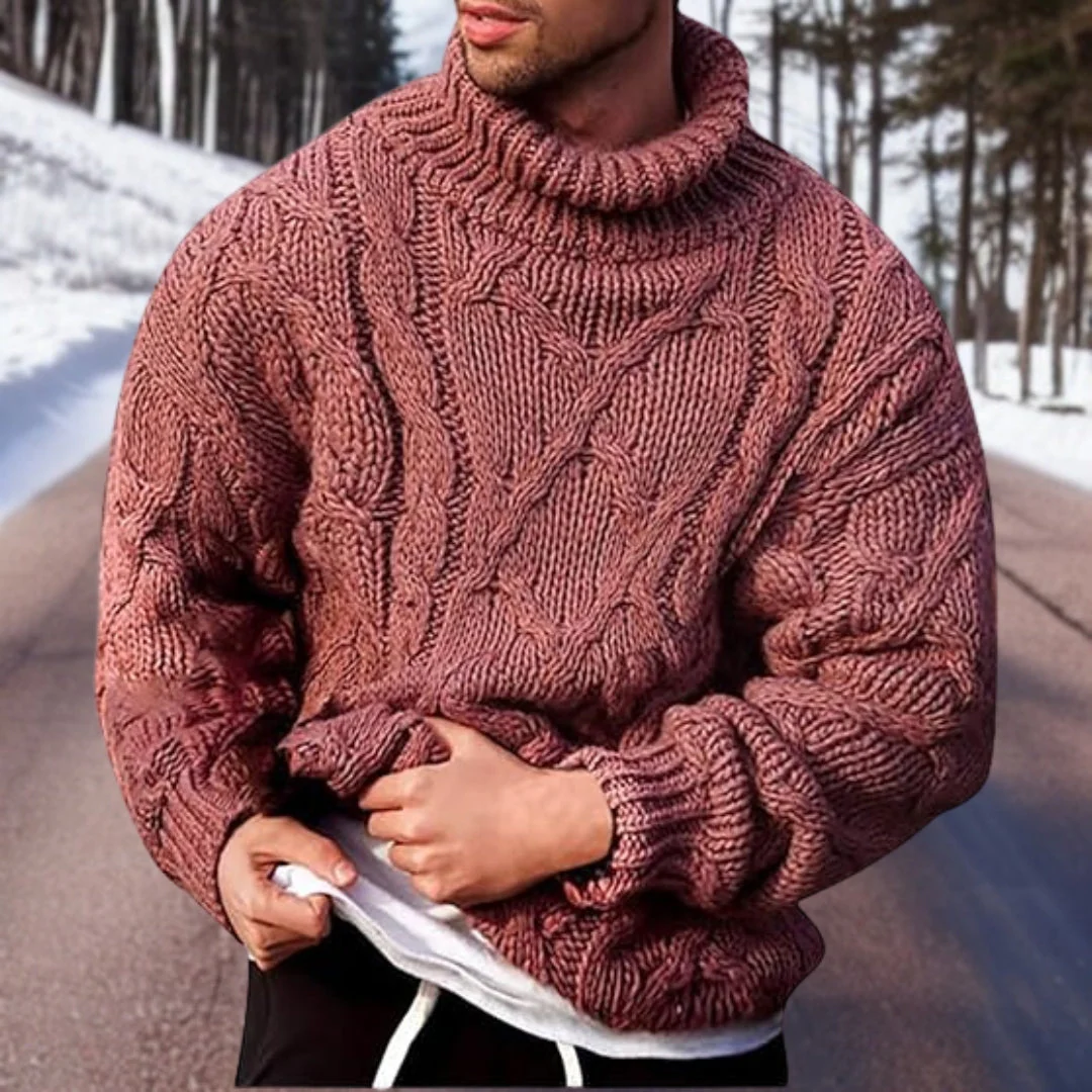 Warm Men's Cable Knit Sweater - Oversized Turtleneck Winter - Image 4