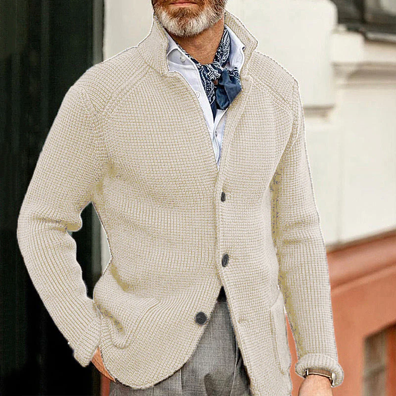 Warm Men's Cardigan - Stand Up Collar, Knitted, Commute - Image 12