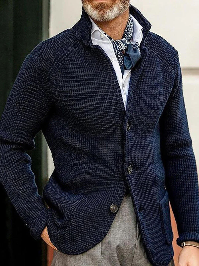 Warm Men's Cardigan - Stand Up Collar, Knitted, Commute - Image 19