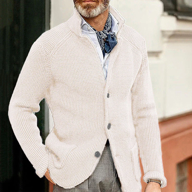 Warm Men's Cardigan - Stand Up Collar, Knitted, Commute - Image 22