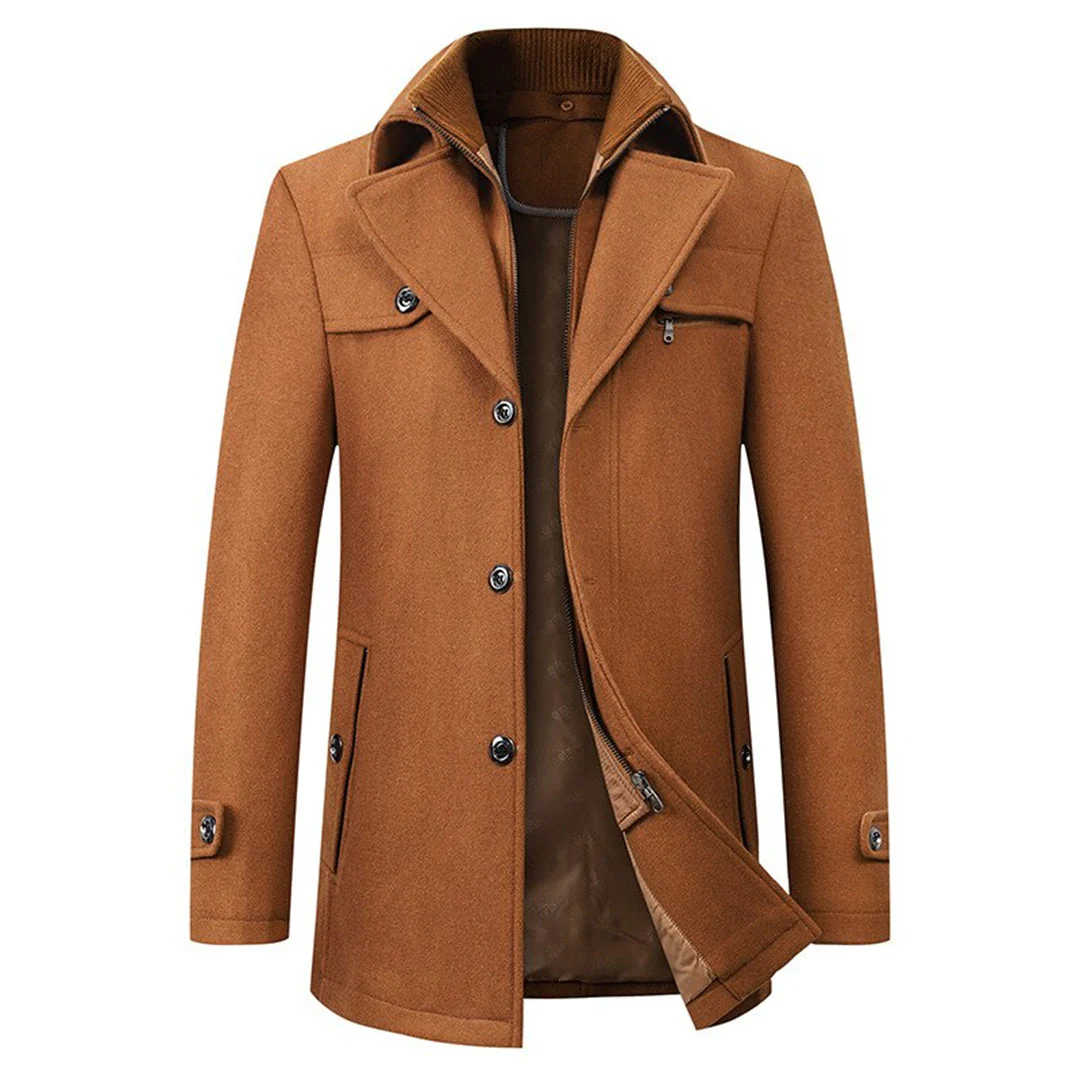 Warm Men's Coat - Tailored Mid Thigh, Wool Blend, Commuting - Image 2