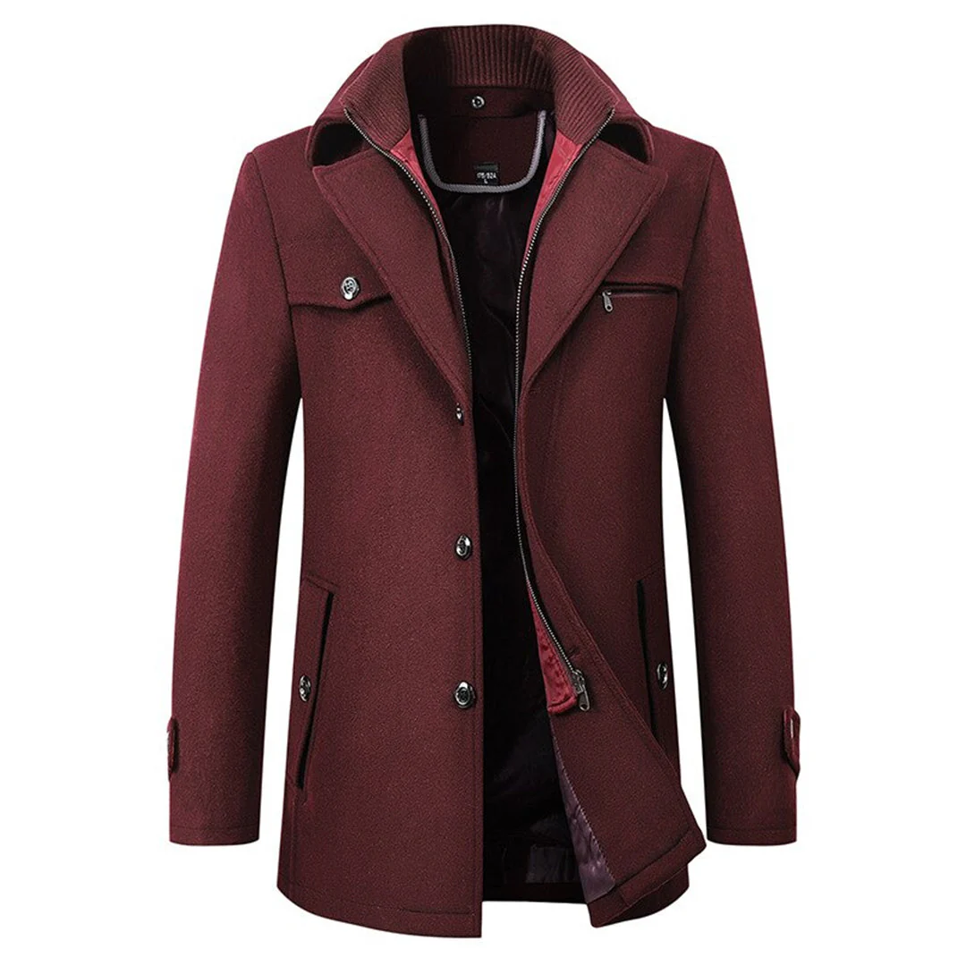 Warm Men's Coat - Tailored Mid Thigh, Wool Blend, Commuting - Image 4