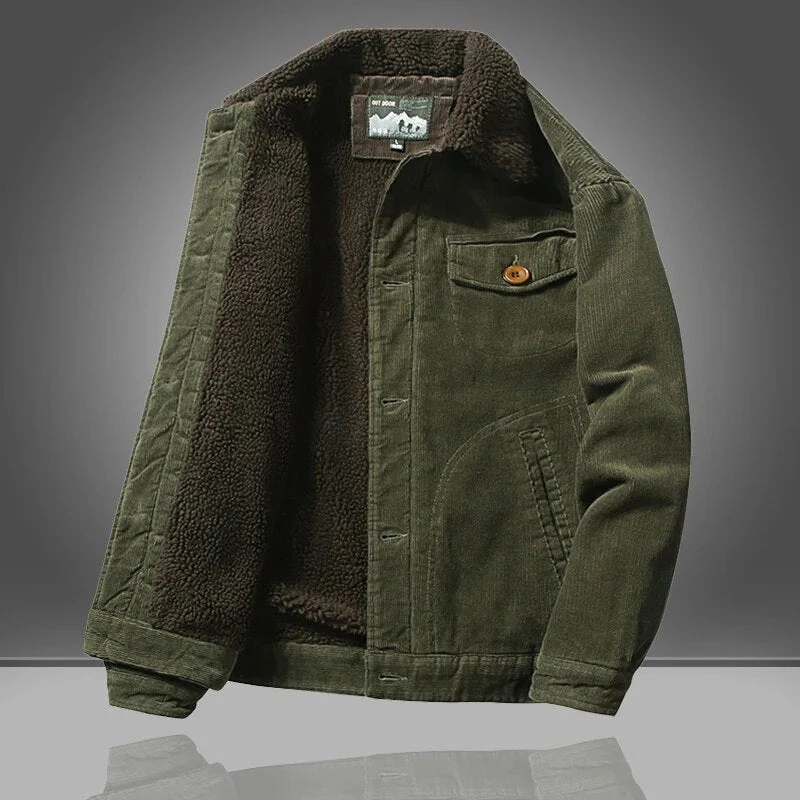 Warm Men's Corduroy Sherpa Jacket - Trucker, Lined, Winter - Image 3