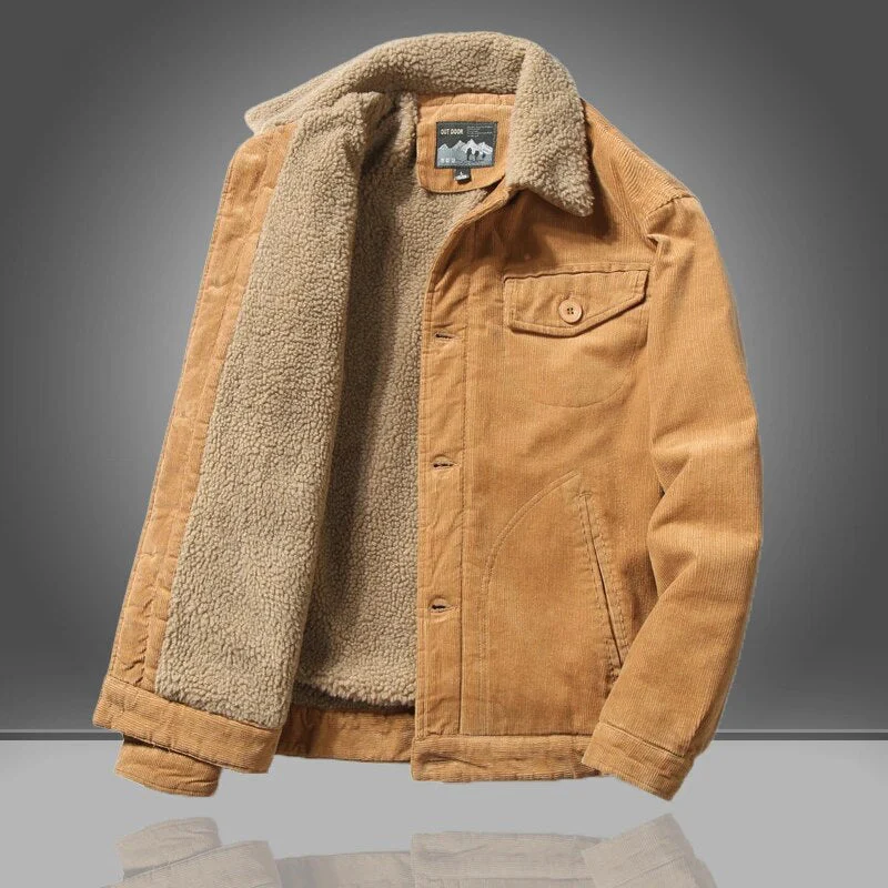 Warm Men's Corduroy Sherpa Jacket - Trucker, Lined, Winter - Image 4