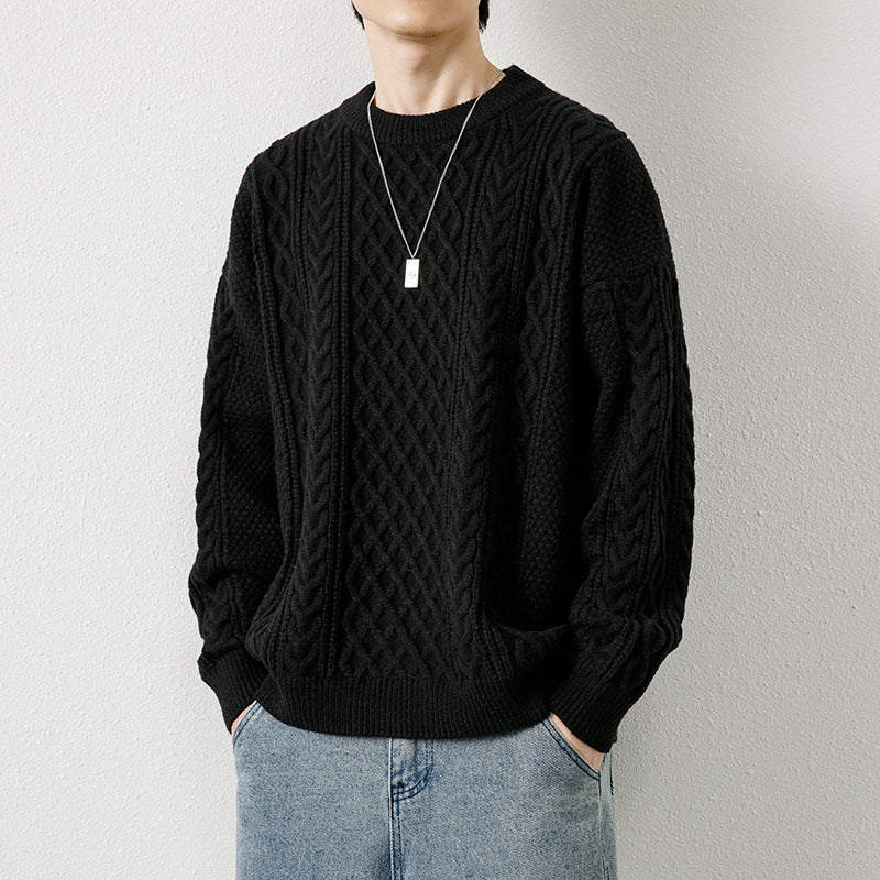 Warm Men's Crewneck Sweater - Cable Knit Wool Winter - Image 7