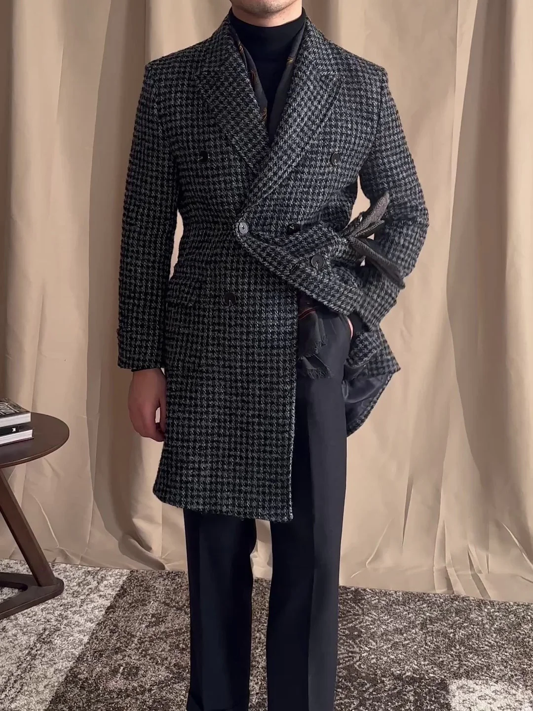 Warm Men’s Double-Breasted Coat - Mid-Length Wool, Winter - Image 3