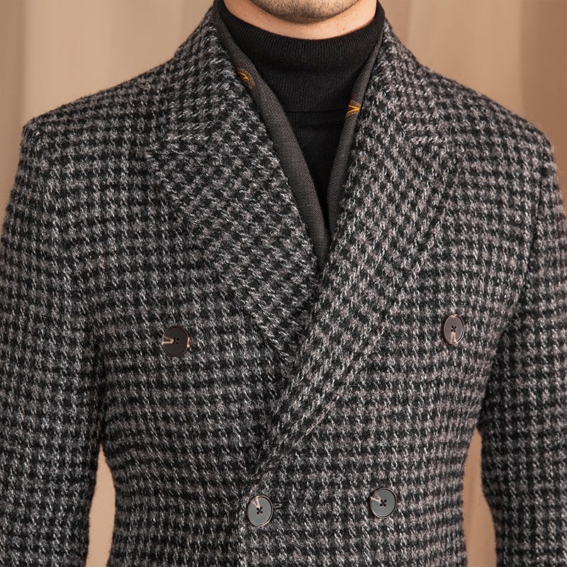 Warm Men’s Double-Breasted Coat - Mid-Length Wool, Winter - Image 8