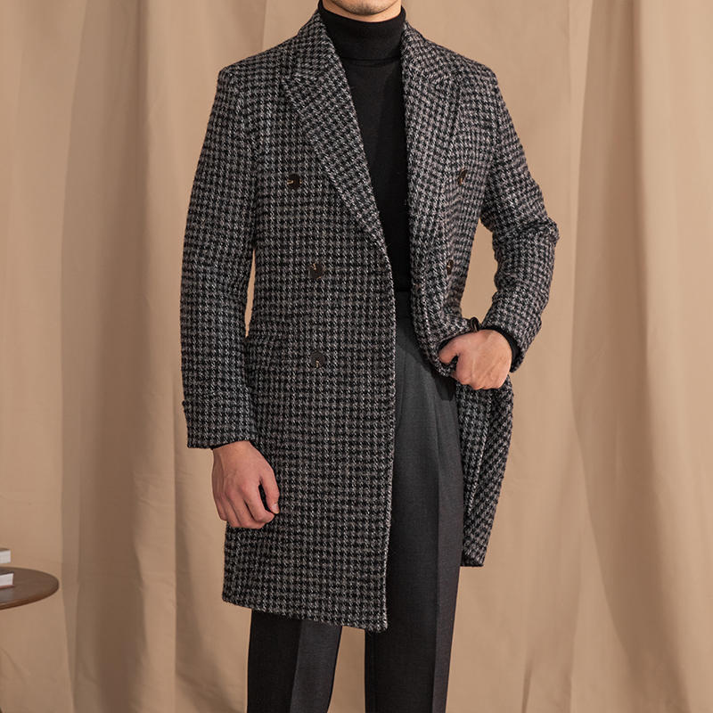 Warm Men’s Double-Breasted Coat - Mid-Length Wool, Winter - Image 9