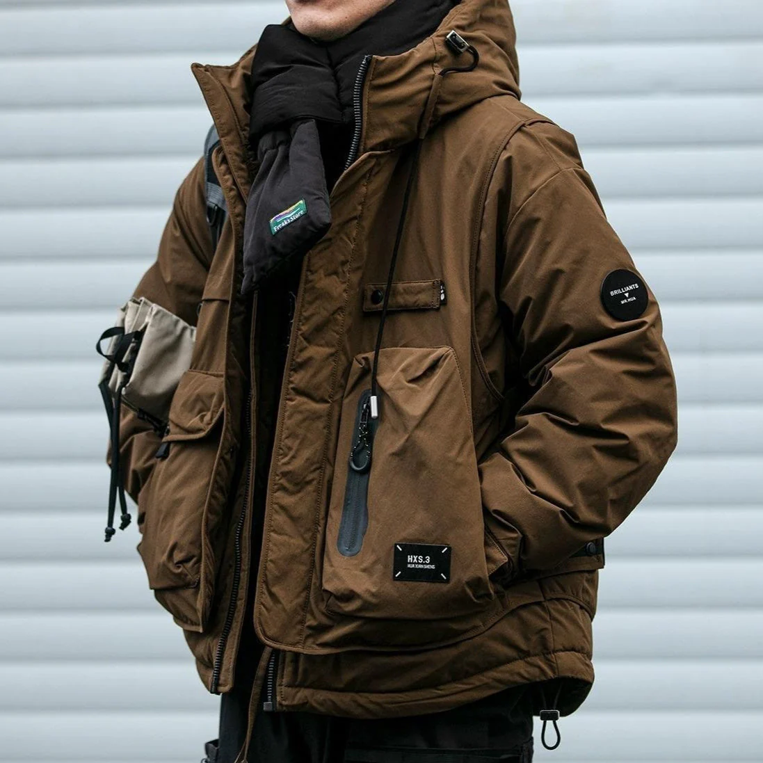 Warm Men's Down Jacket - Loose Multi Pocket, Corduroy