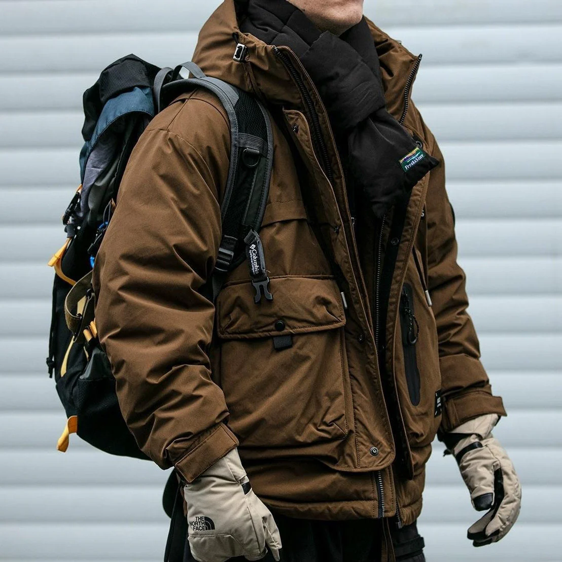 Warm Men's Down Jacket - Loose Multi Pocket, Corduroy - Image 5