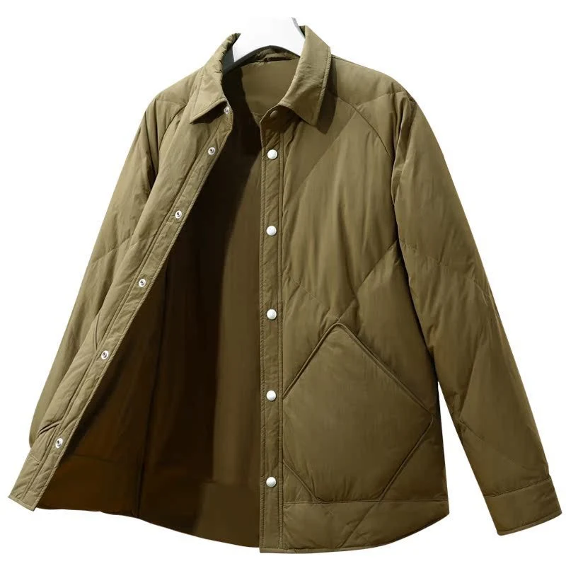 Warm Men's Down Jacket - Shirt Collar, Nylon, Winter - Image 5