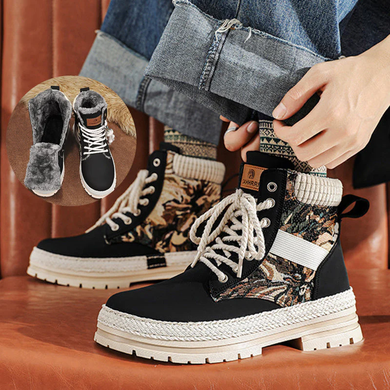 Warm Men's High-Top Boots - Lace-Up Leather Fabric, Winter