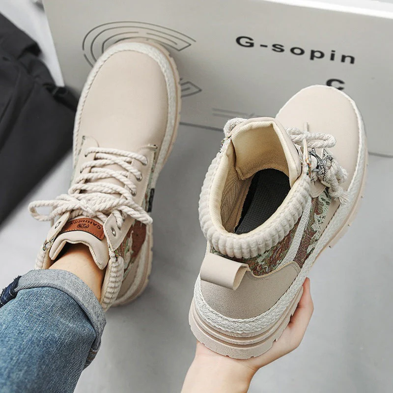 Warm Men's High-Top Boots - Lace-Up Leather Fabric, Winter - Image 2
