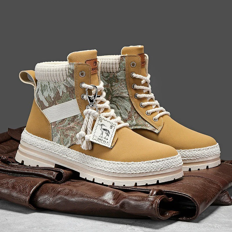 Warm Men's High-Top Boots - Lace-Up Leather Fabric, Winter - Image 6