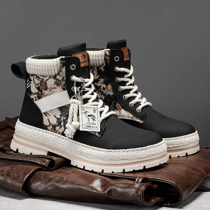 Warm Men's High-Top Boots - Lace-Up Leather Fabric, Winter - Image 7