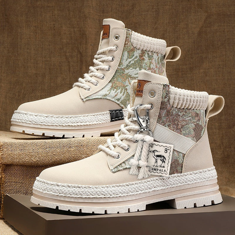 Warm Men's High-Top Boots - Lace-Up Leather Fabric, Winter - Image 8