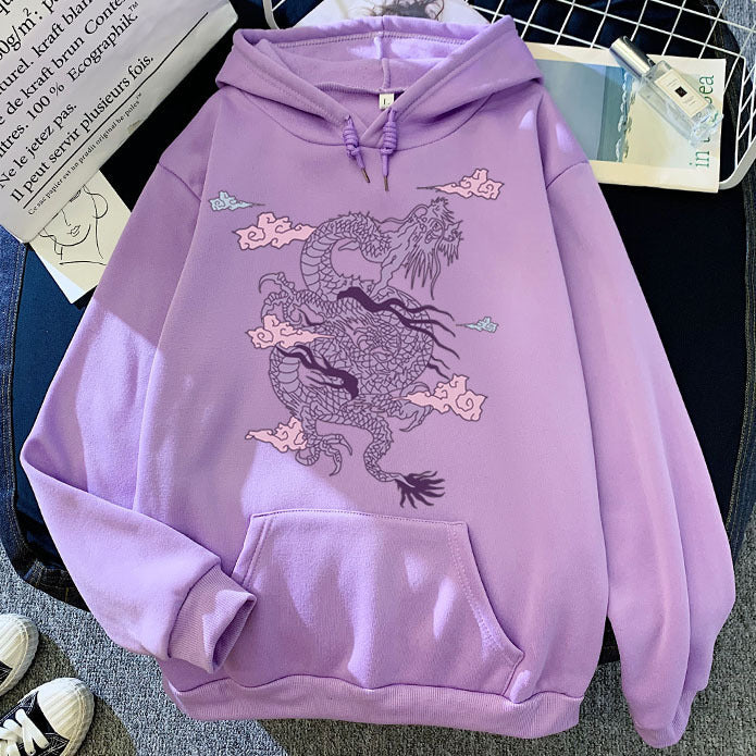 Warm Men’s Hoodie - Dragon Print Pullover, Polyester Casual - Image 2