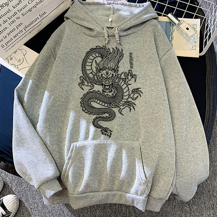 Warm Men’s Hoodie - Dragon Print Pullover, Polyester Casual - Image 3