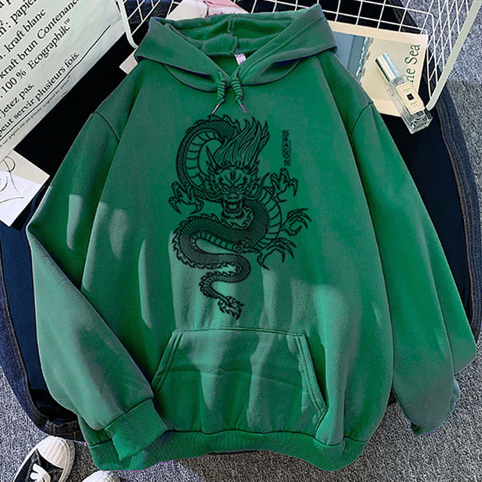 Warm Men’s Hoodie - Dragon Print Pullover, Polyester Casual - Image 4