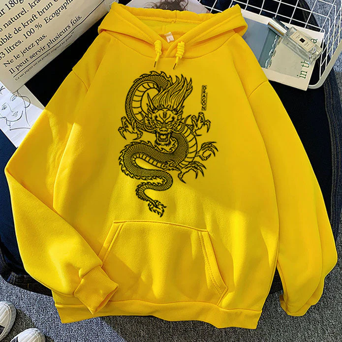 Warm Men’s Hoodie - Dragon Print Pullover, Polyester Casual - Image 6