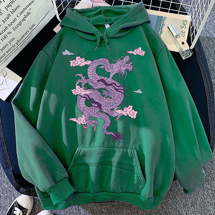 Warm Men’s Hoodie - Dragon Print Pullover, Polyester Casual - Image 9