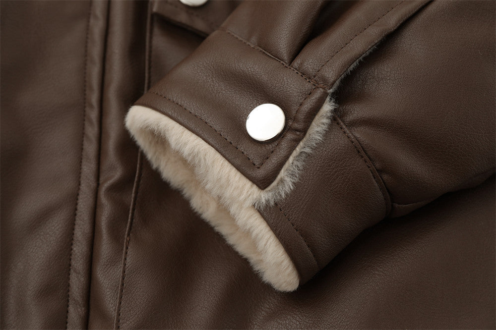 Warm men's jacket – moto-inspired, loose, PU leather, for fall and winter, city wear - Image 2