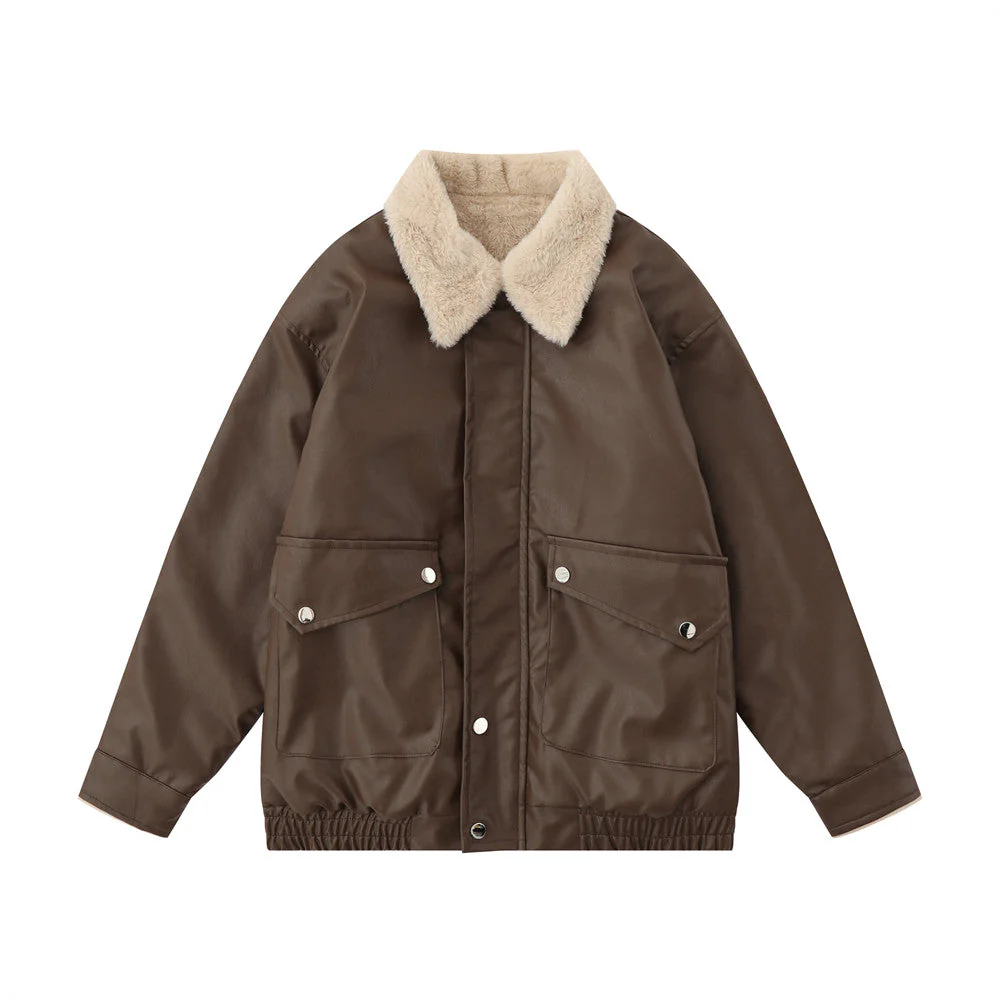 Warm men's jacket – moto-inspired, loose, PU leather, for fall and winter, city wear - Image 5