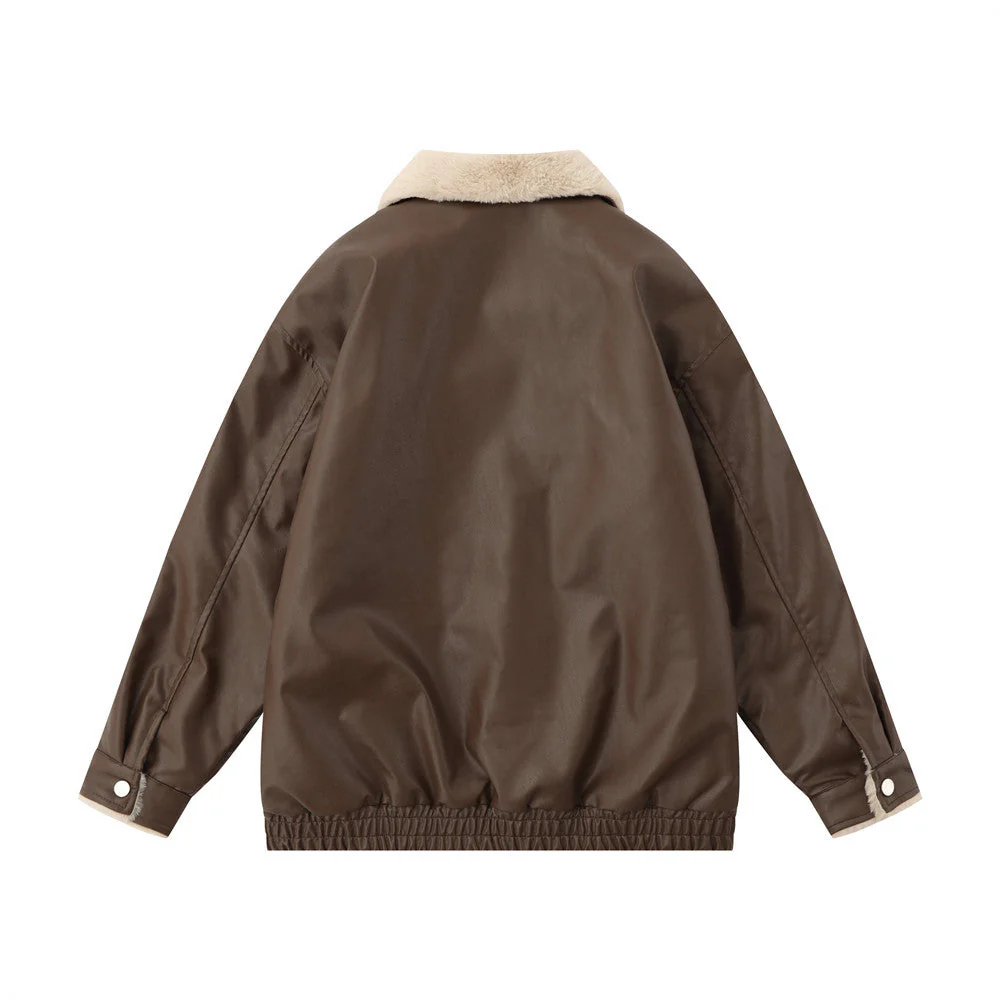 Warm men's jacket – moto-inspired, loose, PU leather, for fall and winter, city wear - Image 6