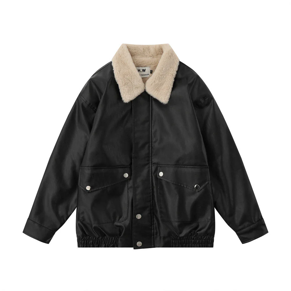 Warm men's jacket – moto-inspired, loose, PU leather, for fall and winter, city wear - Image 8
