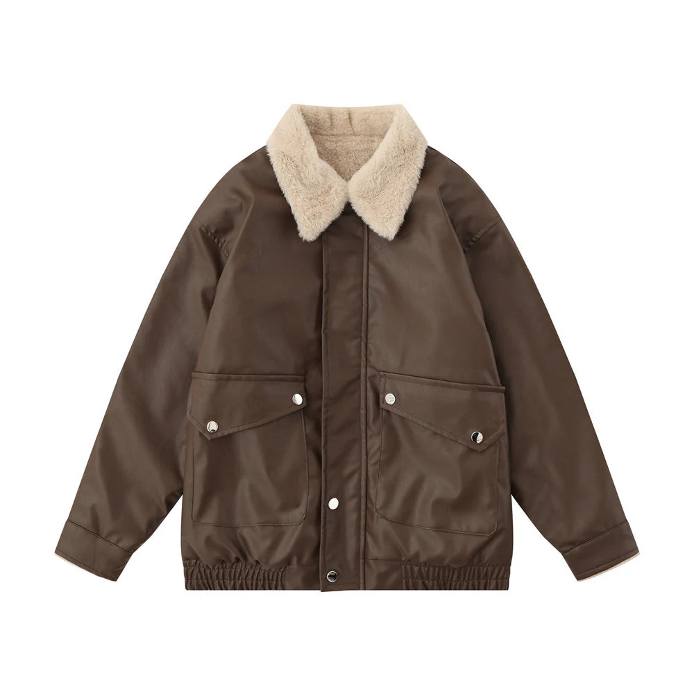 Warm men's jacket – moto-inspired, loose, PU leather, for fall and winter, city wear - Image 9