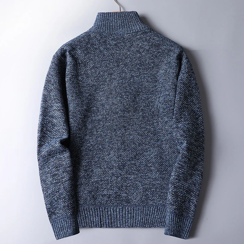 Warm Men's Knit Pullover - Half Zip, Wool Blend, Casual - Image 2