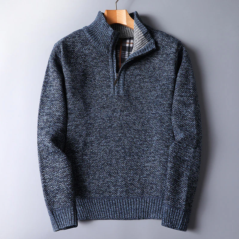Warm Men's Knit Pullover - Half Zip, Wool Blend, Casual - Image 3
