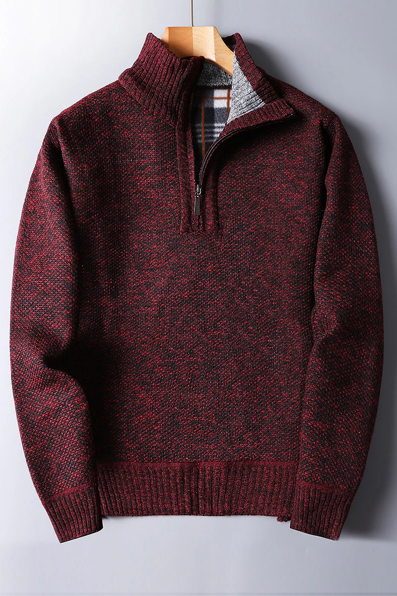 Warm Men's Knit Pullover - Half Zip, Wool Blend, Casual - Image 4
