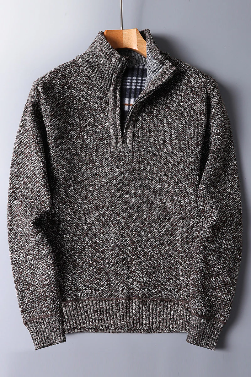 Warm Men's Knit Pullover - Half Zip, Wool Blend, Casual - Image 5