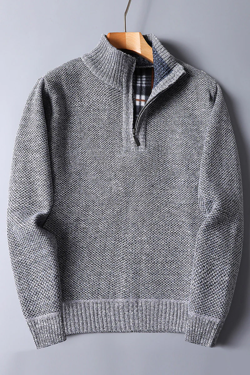 Warm Men's Knit Pullover - Half Zip, Wool Blend, Casual - Image 6