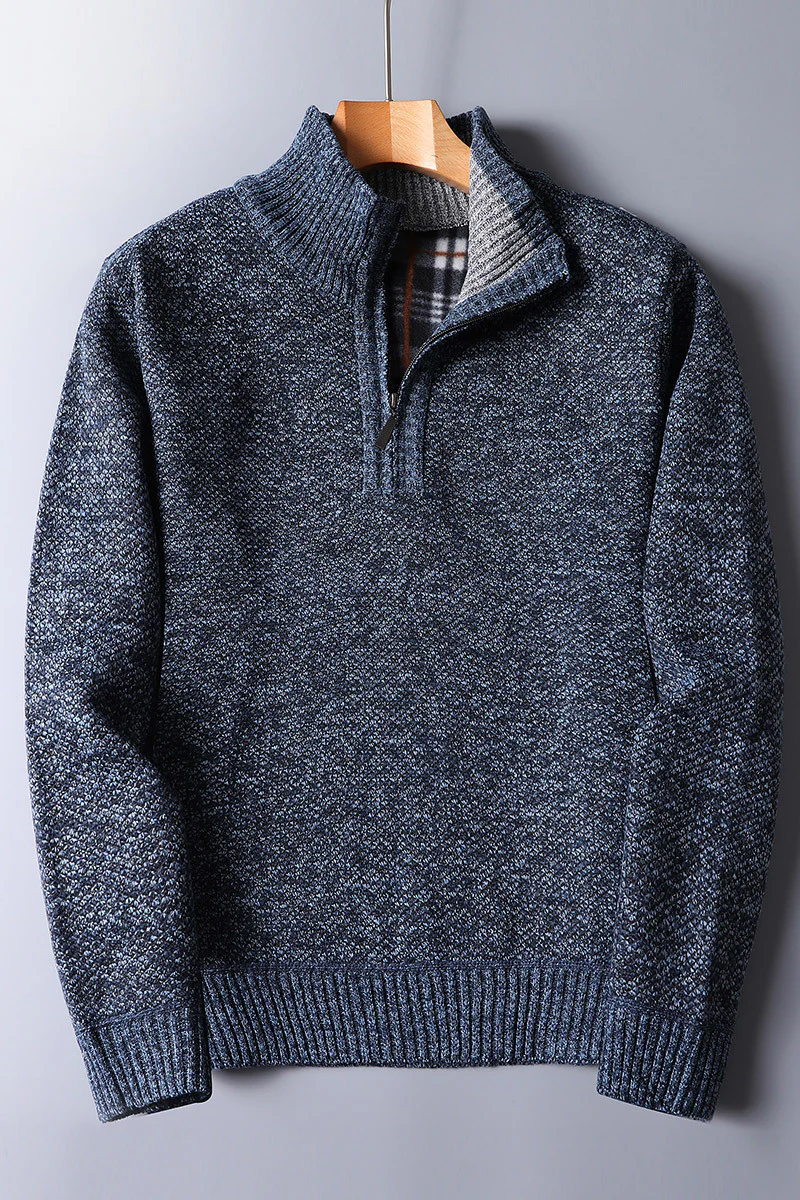 Warm Men's Knit Pullover - Half Zip, Wool Blend, Casual - Image 7