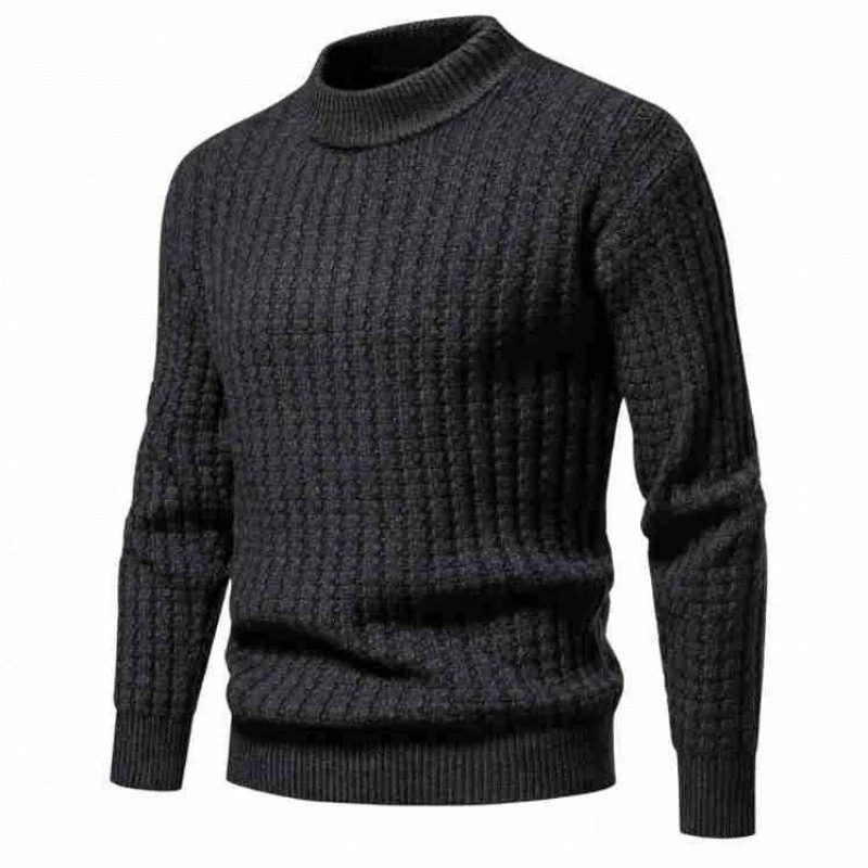 Warm Men's Knit Sweater - Round Neck Ribbed Knit, Autumn - Image 12