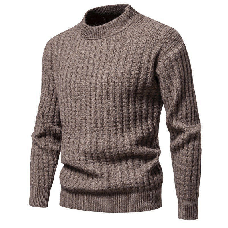 Warm Men's Knit Sweater - Round Neck Ribbed Knit, Autumn - Image 14