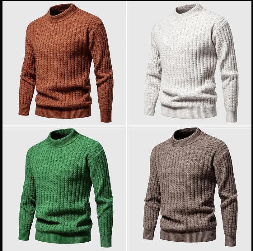 Warm Men's Knit Sweater - Round Neck Ribbed Knit, Autumn - Image 15